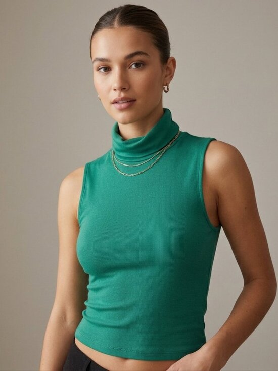 Sunday Best Tops - Aritzia Sunday Best Ribbed Mock Neck Green Crop Sleeveless Basic‎ Top Size Small